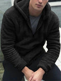 Mens Stylish Solid Color Zipper Woollen Sweater With Hood