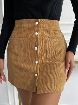 Casual Slim Solid Color Corduroy Skirts