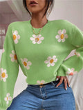 Floral Printed Round Neck Sweaters For Women