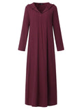 Casual Style Cotton Linen Solid Color Pocket Hooded Maxi Dress