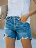 Fashion Washed Effect Straight-Leg Mid-Waist Denim Shorts