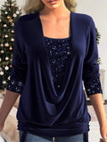 Women's Luxury Contrast Color Sequins Faux Two Shirts