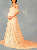 Fabulous Sweetheart Neckline Off Shoulder Floral Lace Sweep Train Maternity Gown
