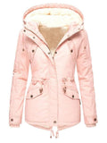 Cozy Fur Lining Full Zipper Waist Drawstring Pocket Hooded Coat