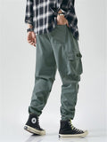 Tapered Design Drawstring Elasticated Waistband Linen Ankle-Length Cargo Pants