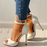 Sexy Peep Toe Ankle Strap Snake Pattern Red Heels Sandals