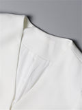 Asymmetric Design Wrap Neck Long Sleeve Waist Tie Embroidery Tassel Hem Blazer Dress