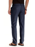 Men's Elastic Drawstring Waistband Casual Straight Cotton Pants