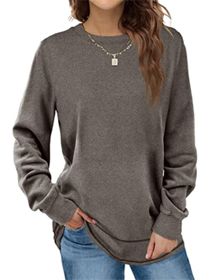 Solid Crew Neck Long Sleeve T-shirt for Women