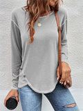 Casual Crewneck Pullover Irregular Hem Hide Belly Women Tops