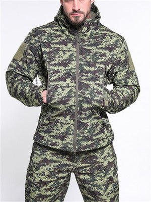 Camouflage Outdoor Thermal Waterproof Fleece Lining Hooded Windbreaker