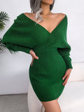 Women's Sexy Crossover V Neck Batwing Sleeve Wrap Hip Dress