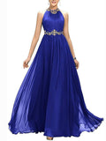 Pretty Halter Neck Beaded Fitted Waist Dress for Evening