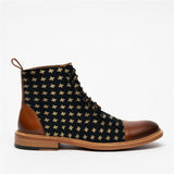 Stylish Texture Printed Hit Color Laced Mens Boots