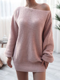 Comfortable Pullover Off-The-Shoulder Casual Loose Knit Sweater Mini Dress