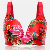 Women's Wireless Soft Comfy Plus Size Floral Bras - Red