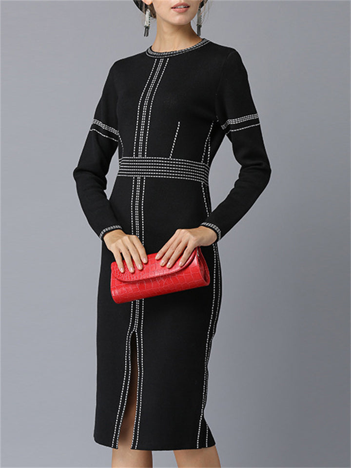 Classy Slimming Knit Skinny Mid Length Hip Dresses For Women