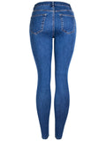 Women's Simple Style Ripped Stretchy Fit Denim Jeans for Summer Autumn