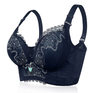 Women's Plus Size Lace Patchwork Wireless Full Coverage Bras - Navy