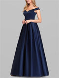 Flattering Off Shoulder Fitted Waist Pleated Ball Gowns for Prom