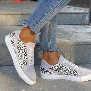 Ladies Trendy Spring Summer Leopard Print Lace Up Loafer