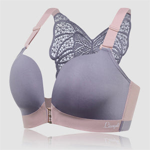 Women's Back Butterfly Embroidered Front Closure Soft Bras - Purple