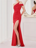 Graceful Sexy Slim Split One-Shoulder Long Evening Dresses