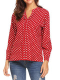 Casual Style Pullover V Neck Polka Dot Long Sleeve Silky Blouses