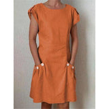 Summer Pockets Buttoned-decor Shift Linen Plus Size Dresses
