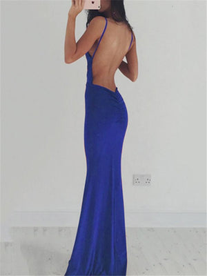 Flattering Low V Neck Backless Strappy Trumpet Dress for Prom