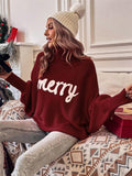Women's Cute Comfort Bat Sleeve High Neck Christmas Sweaters