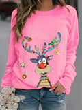 Ladies Casual Deer Print Long-sleeved Christmas T-shirts