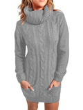 Casual Turtle Neck Knitted Sweater Dresses