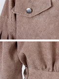 Trendy Lapel Collar Chest Pocket Button Up Corduroy Cropped Jacket Coat