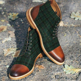 Stylish Texture Printed Hit Color Laced Mens Boots
