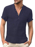 Men's Casual Comfy Short Sleeve Holiday Linen Shirts for Summer