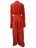 Women's Solid Color Long-Sleeved Chiffon Wide-Leg Long-Sleeved Jumpsuit
