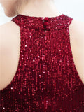 Shiny Sequined Halter Neck Maxi Mermaid Dress for Evening