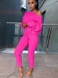 Women's Fashion Off Shoulder Long Sleeve Sweater Sets