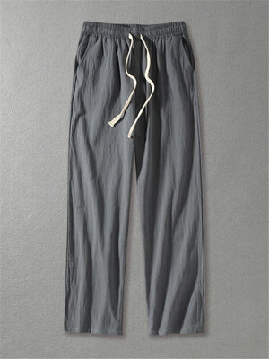 Mens Loose Casual Vertical Linen Solid Color Pants