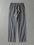 Mens Loose Casual Vertical Linen Solid Color Pants