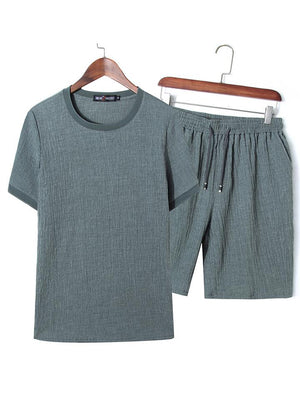 Oversize Comfy Two-Piece Outfit Solid Color T-Shirts + Drawstring Shorts