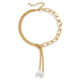 Asymmetrical Artificial Pearl Pendant Fringe Collar Female Necklace