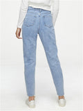 Women's Campus Style Loose Ripped Blue Denim Jeans
