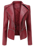 Women's Fashion Casual PU Lapel Jackets Coats