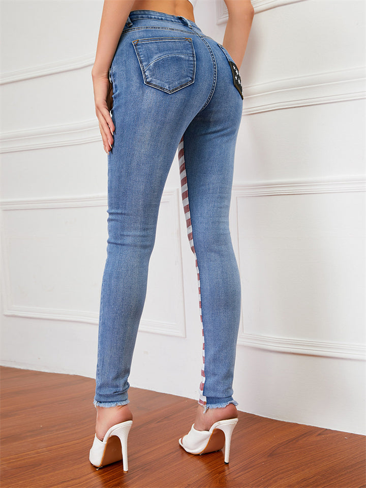 Women's Fashion Contrast Color Slim Fit Denim Jeans