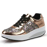 Thick-Soled Contrast Color Leisure Shoes With Sequins