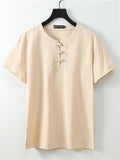 Solid Color Linen Short-Sleeved Simple Style Breathable T-Shirt