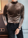 Slim Velvet Mock Neck Long Sleeve T-Shirts