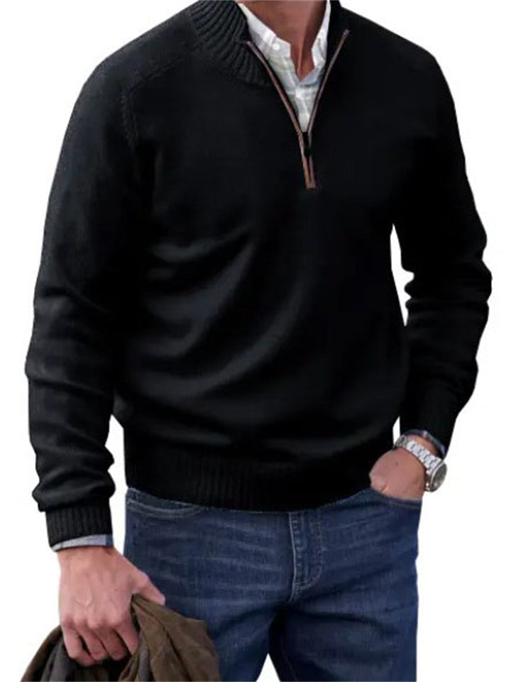 Men's Fashion Stand Collar Quarter Zip Sweaters